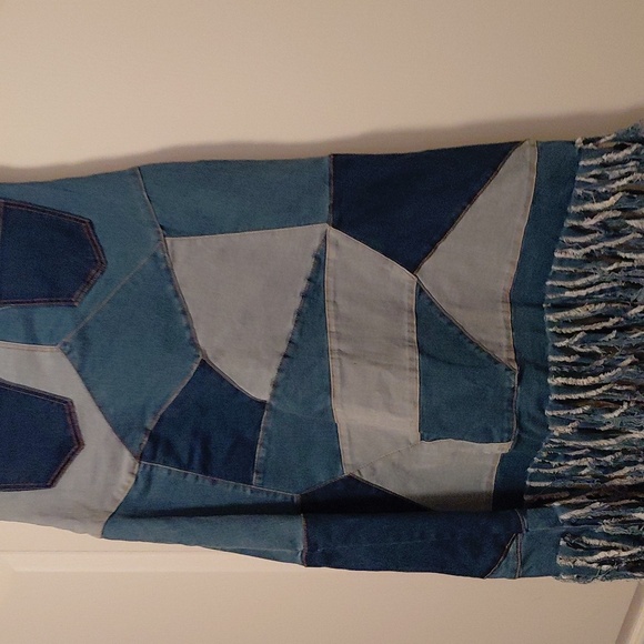 AKIRA Blue Patchwork Maxi Skirt with Fringe - Picture 7 of 8